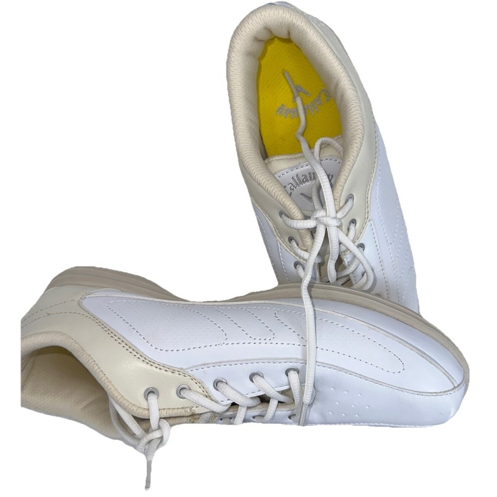 Women's Callaway Citrus Sky Golf Shoes Size 7.5 White Tan Soft Spikes